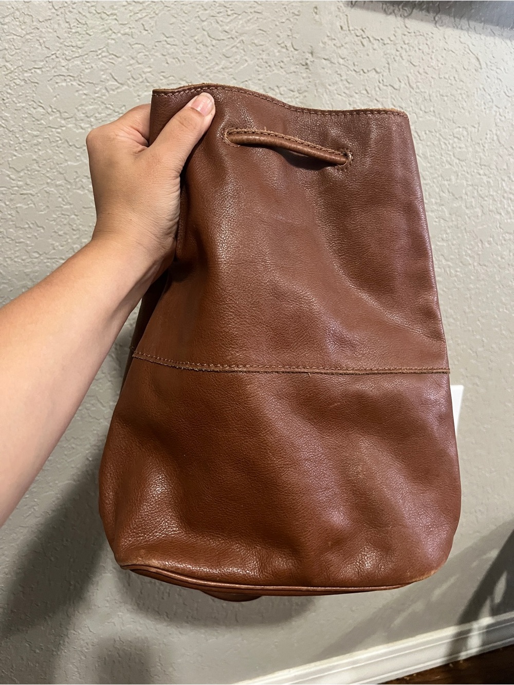 Fossil Vintage Revival Classic Brown Leather Drawstring Bag